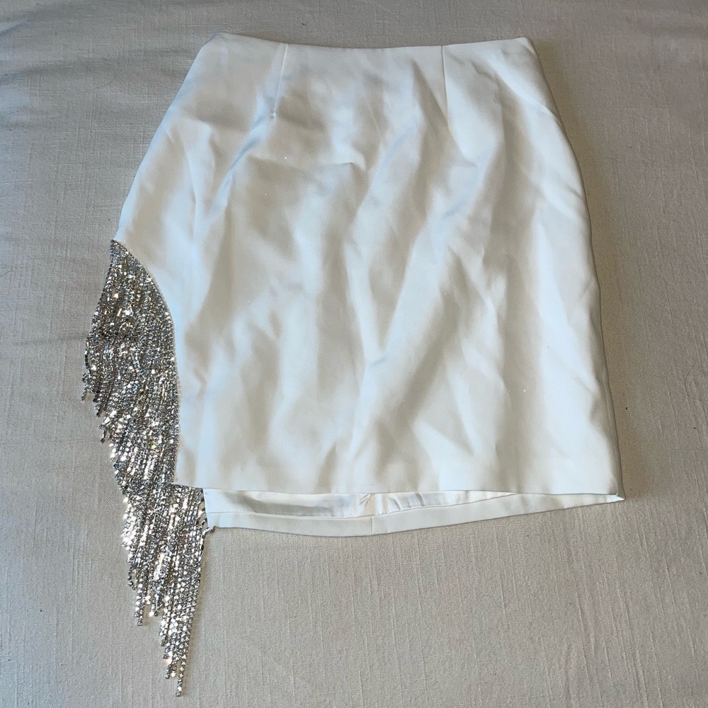 white asymmetrical diamanté skirt